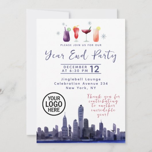 Skyline Company Year End Party Invitation Kaart (Voorkant)