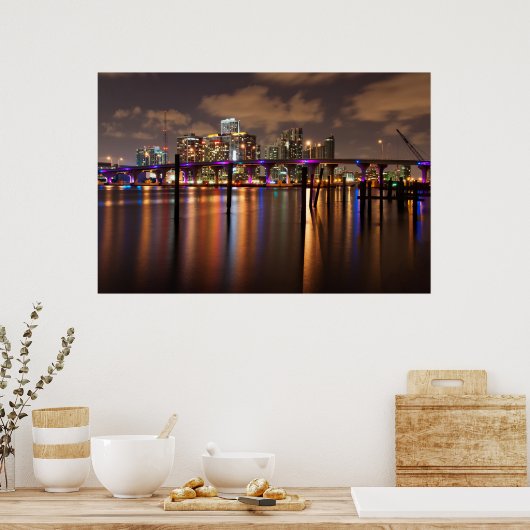 Skyline de Miami la nuit - Poster (Cuisine)