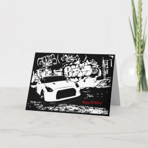 Skyline GTR met Graffiti Car Thema Verjaardag Kaar Kaart