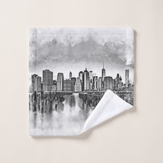 Skyline New York City Manhattan - noir et blanc (Gant de toilette)