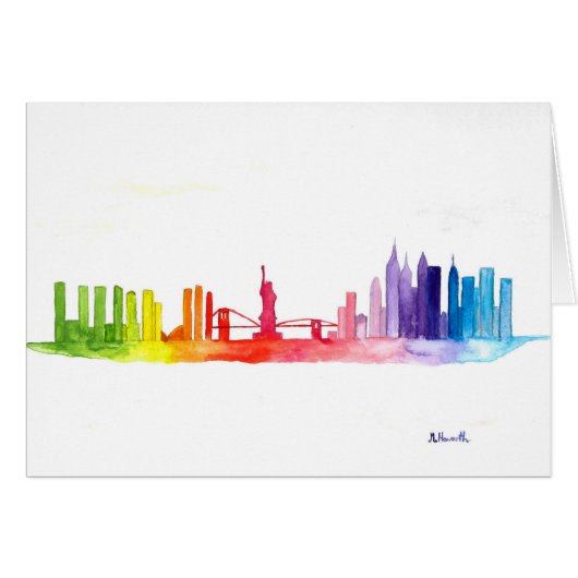 Skyline New York Rainbow watercolor NYC (Devant horizontal)