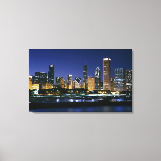 Skyline of Downtown Chicago 's nachts Canvas Afdruk (Voorkant)