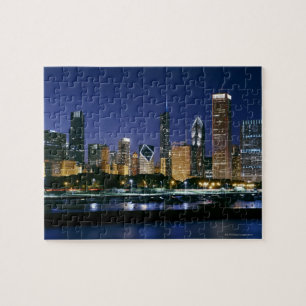 Skyline of Downtown Chicago 's nachts Legpuzzel