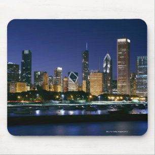 Skyline of Downtown Chicago 's nachts Muismat