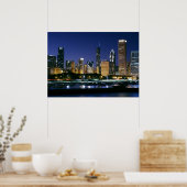 Skyline of Downtown Chicago 's nachts Poster (Keuken)