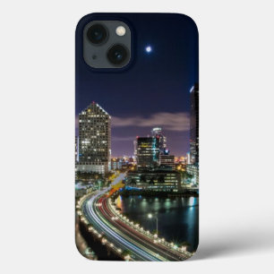 Skyline of Miami city with bridge at night iPhone 13 Hoesje