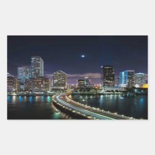Skyline of Miami city with bridge at night Rechthoekige Sticker