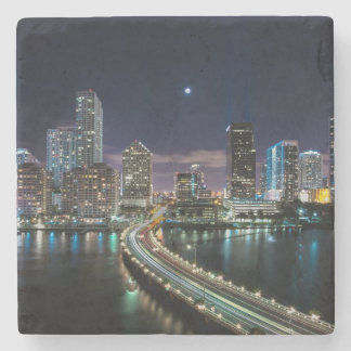 Skyline of Miami city with bridge at night Stenen Onderzetter