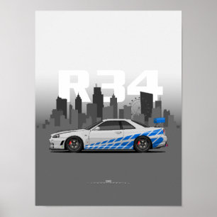 Skyline R34 Japanse Prestatie Illustratie Poster