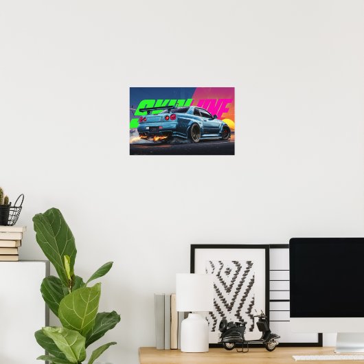 Skyline R34 Neon Drift Poster (Thuiskantoor)