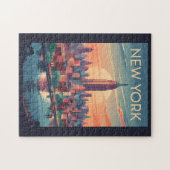 Skyline Travel Art Vintage van New York Legpuzzel (Horizontaal)