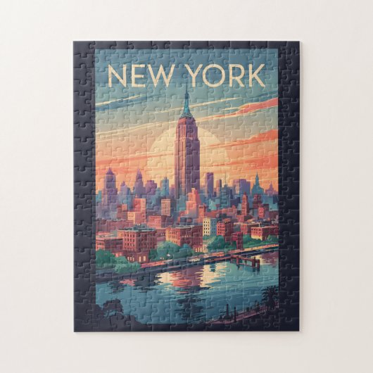 Skyline Travel Art Vintage van New York Legpuzzel (Verticaal)