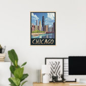  skyline van Chicago Poster (Thuiskantoor)