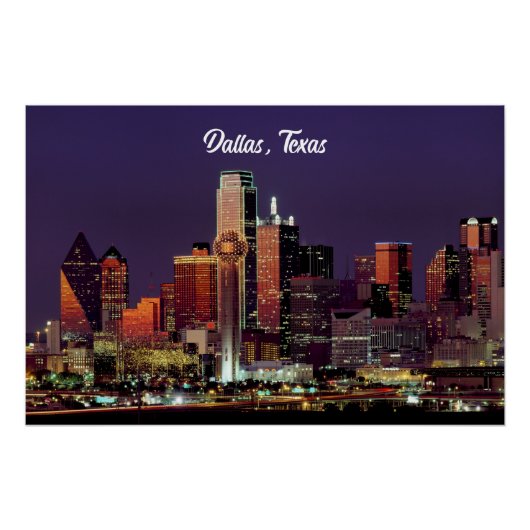 Skyline van Dallas, Texas in de schemering Perfect Poster (Voorkant)