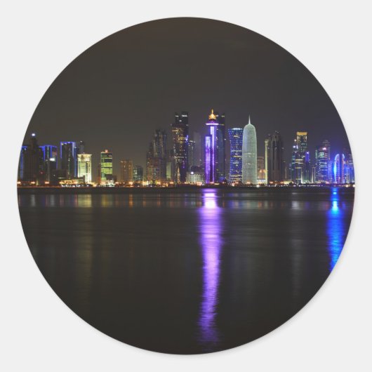 Skyline van Doha, Qatar 's nachts rond sticker (Voorkant)