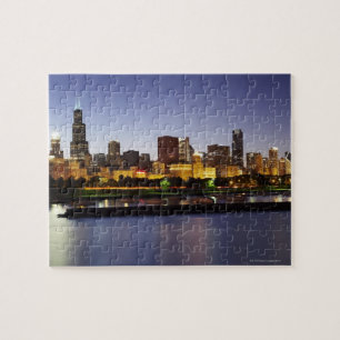 Skyline van het centrum van Chicago bij schemering Legpuzzel