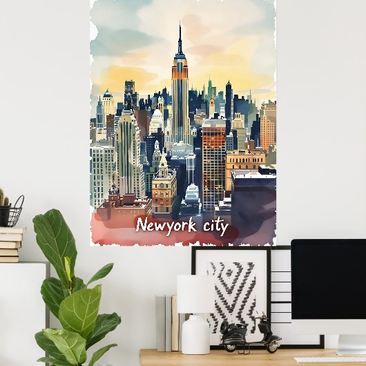 skyline van New York | Modern stedelijk Poster (Thuiskantoor)