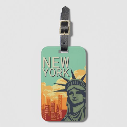 skyline van New York Vrijheidsbeeld Bagagelabel (Voorkant (verticaal))