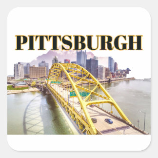 Skyline van Pittsburgh en Fort Pitt Bridge Vierkante Sticker