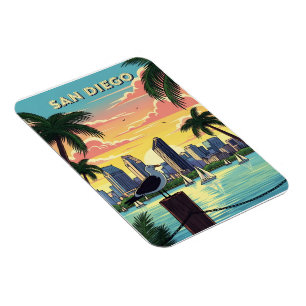 Skyline van San Diego, Californië met zeemeeuw Magneet