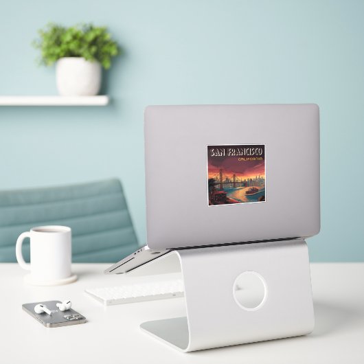 Skyline van San Francisco met Golden Gate Bridge Sticker (Laptop op bureau)
