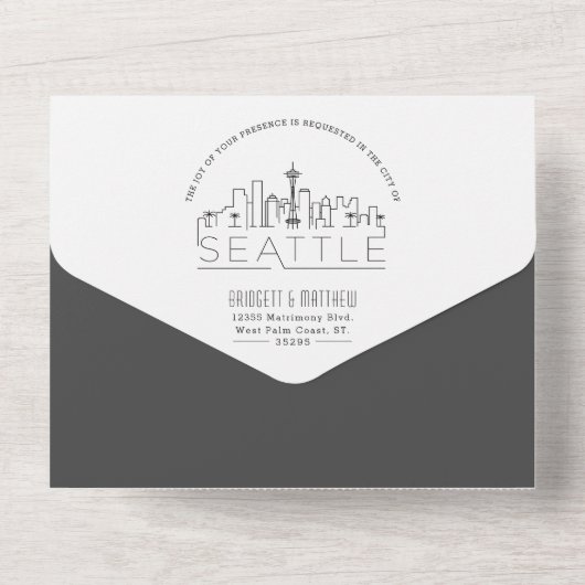 Skyline van Seattle Deco | Bruiloft All In One Uitnodiging (Achterkant)