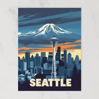  skyline van Seattle en Mount Rainier Briefkaart