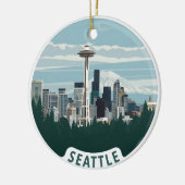 Skyline van Seattle en Mount Rainier Keramisch Ornament (Links)