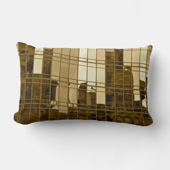 Skyscraper sepia front/b&w back print pillow kussen (Voorkant)