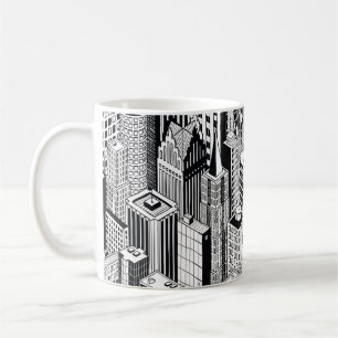 Skyscraper stad illustratie, isometrische naadloze koffiemok