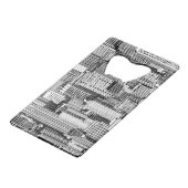 Skyscraper stad isometrische naadloze textuur kredietkaart flessenopener (Voorkant Gekanteld)