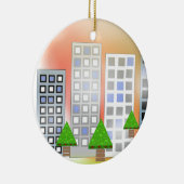 Skyscrapers met kerstbomen keramisch ornament (Rechts)