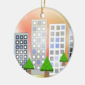Skyscrapers met kerstbomen keramisch ornament (Links)