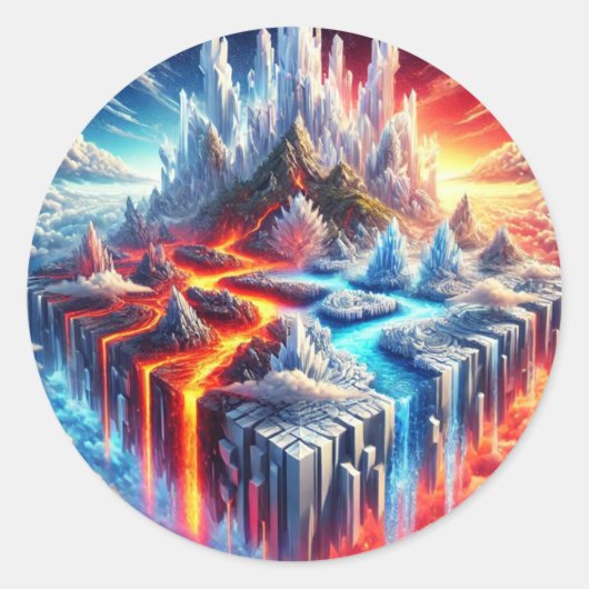 Skyward Clash: het eiland van vuur en ijs Ronde Sticker (Voorkant)