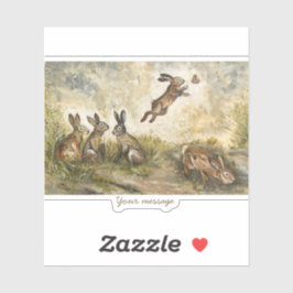 Skyward Fluff Meadow Hare Whimsical Rabbit Family  Sticker