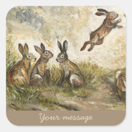 Skyward Fluff Meadow Hare Whimsical Rabbit Family  Vierkante Sticker