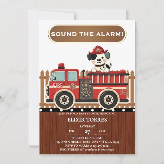 Sla alarm! Modern Firetruck Baby shower Kaart (Voorkant)