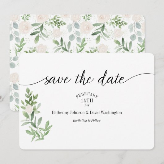 Sla de Date Kaart Blush Waterverf op (Voorkant / Achterkant)