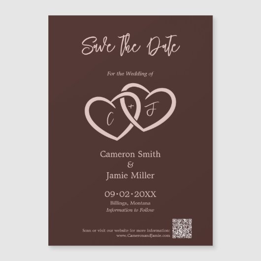 Sla de datum 2 harten verweven met Initialen Magnetische Uitnodiging (Voorkant)