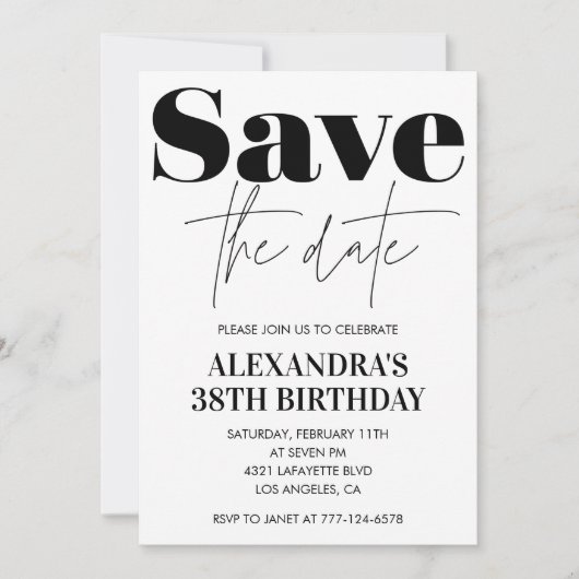 Sla de datum 38e verjaardag uitnodiging Black Whit (Voorkant)