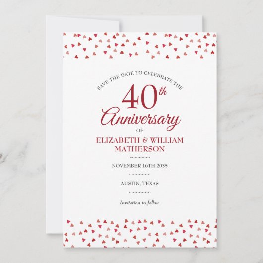 Sla de datum 40e bruiloft Jubileum Ruby Chic Kaart (Voorkant)