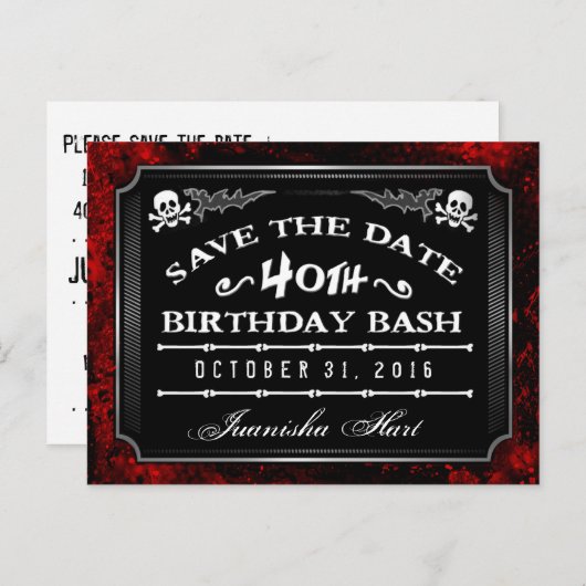 Sla de datum 40e verjaardag Bash Halloween Aankondigingskaart (Voorkant / Achterkant)