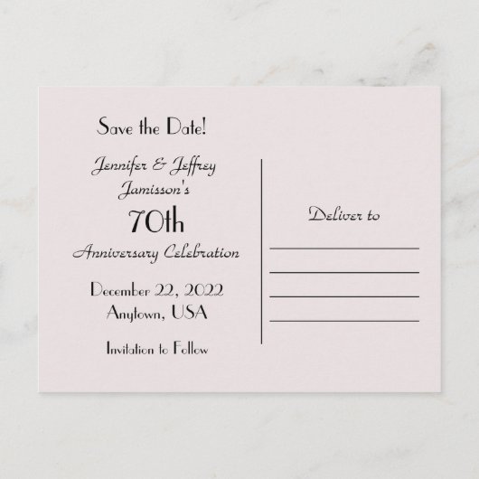 Sla de datum 70e Jubileum Party Briefkaart (Achterkant)