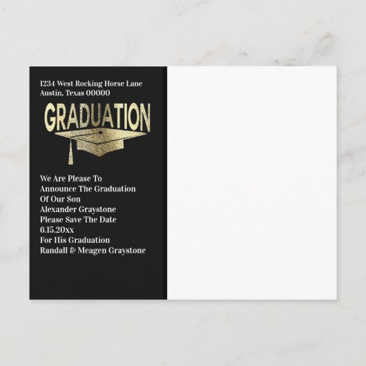 Sla de datum Afstuderen Zwart & Faux Goud Modern o Aankondigingskaart (Achterkant)