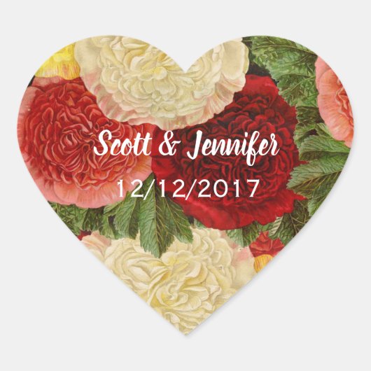 Sla de datum Antiek  Rood Wit Roze Rozen Hart Sticker (Voorkant)