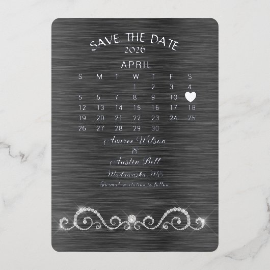 Sla de datum april 2026 bruiloft op folie uitnodiging (Voorkant)