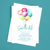 Sla de datum ballonnen jongens 1e verjaardag save the date