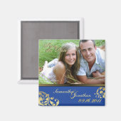 Sla de datum Blauw & Gouden Shimmer Bloemmagneet o Magneet (Voorkant / Achterkant)