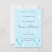 Sla de datum blauwe gekleurde hart vlinders kaart (Achterkant)