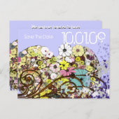 Sla de datum bloemen en bladeren aankondigingskaart (Voorkant / Achterkant)